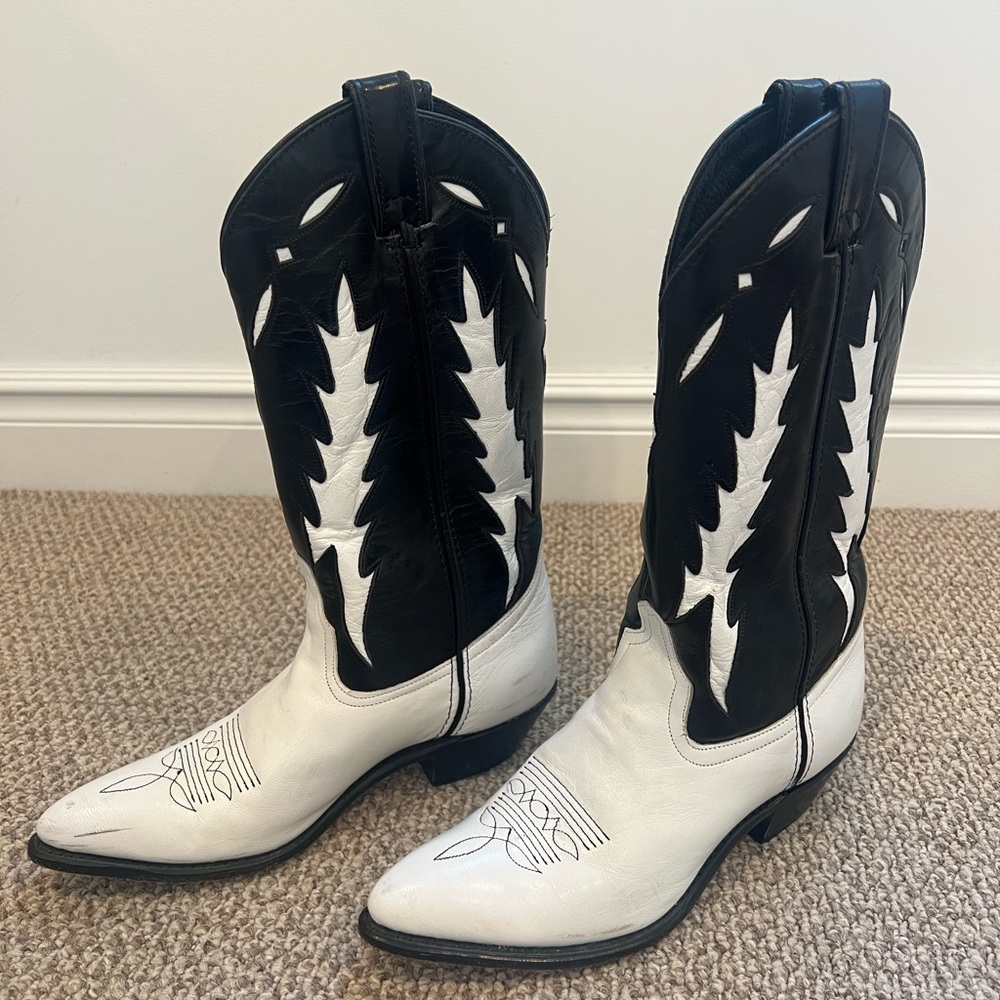 Code West Black White Lightning Leather Cowgirl Boots Women’s 6.5M
